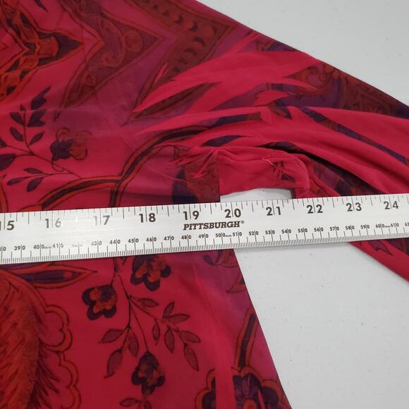 Soft Surroundings Top Womens XL Red Floral Paisley Open Front Asummetric - Picture 5 of 6